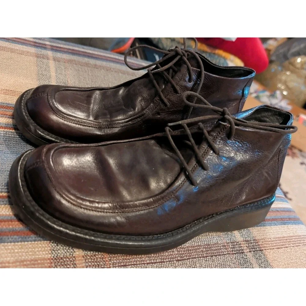 Mens TAXTO Leather Ankle Boots Square Toe Dark Brown Italian Italy Size 8 Bootie